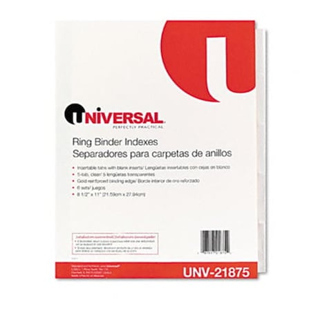 Universal Battery Universal Extended Insert Indexes Five Clear Tabs Letter Buff, 6Pk 21875